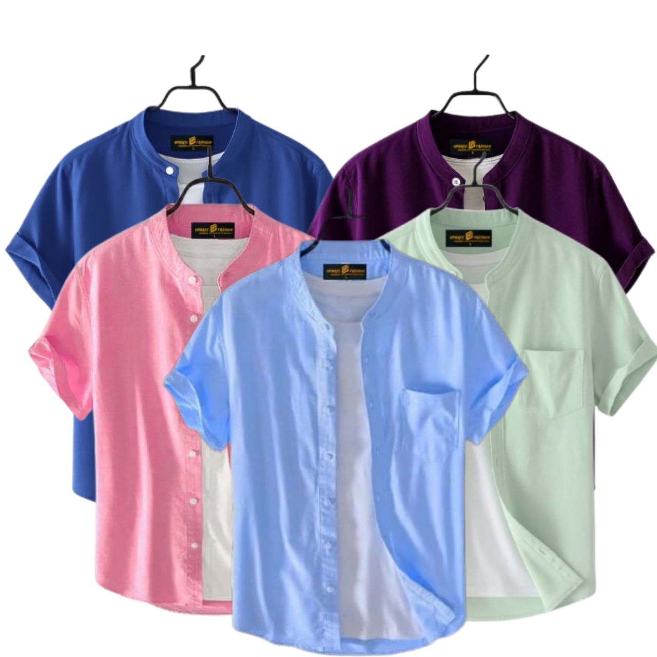 Ban Collar Half Sleeve Shirt