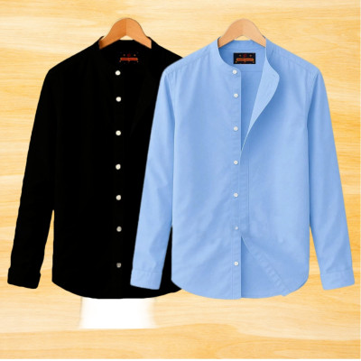 2 Pis Ban Collar Full Sleeve Shirt