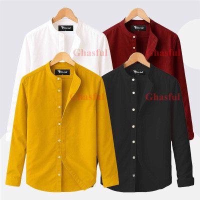 2 Pis Ban Collar Full Sleeve Shirt