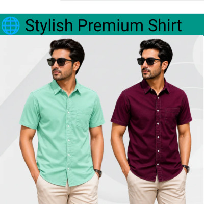 100% Oxford Cotton Fabric Short Sleeve Shirt For Men's
